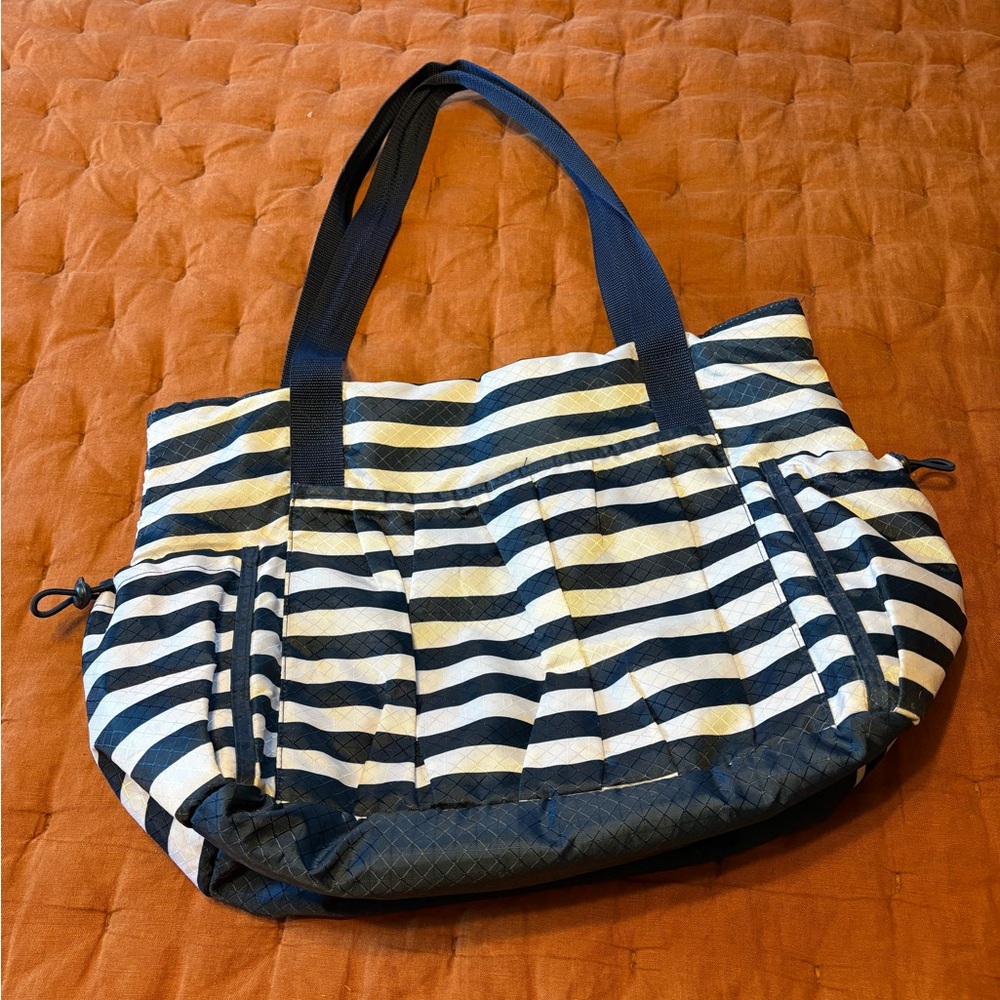 Thirty-One Striped Tote Bag Navy White Organizer Carryall